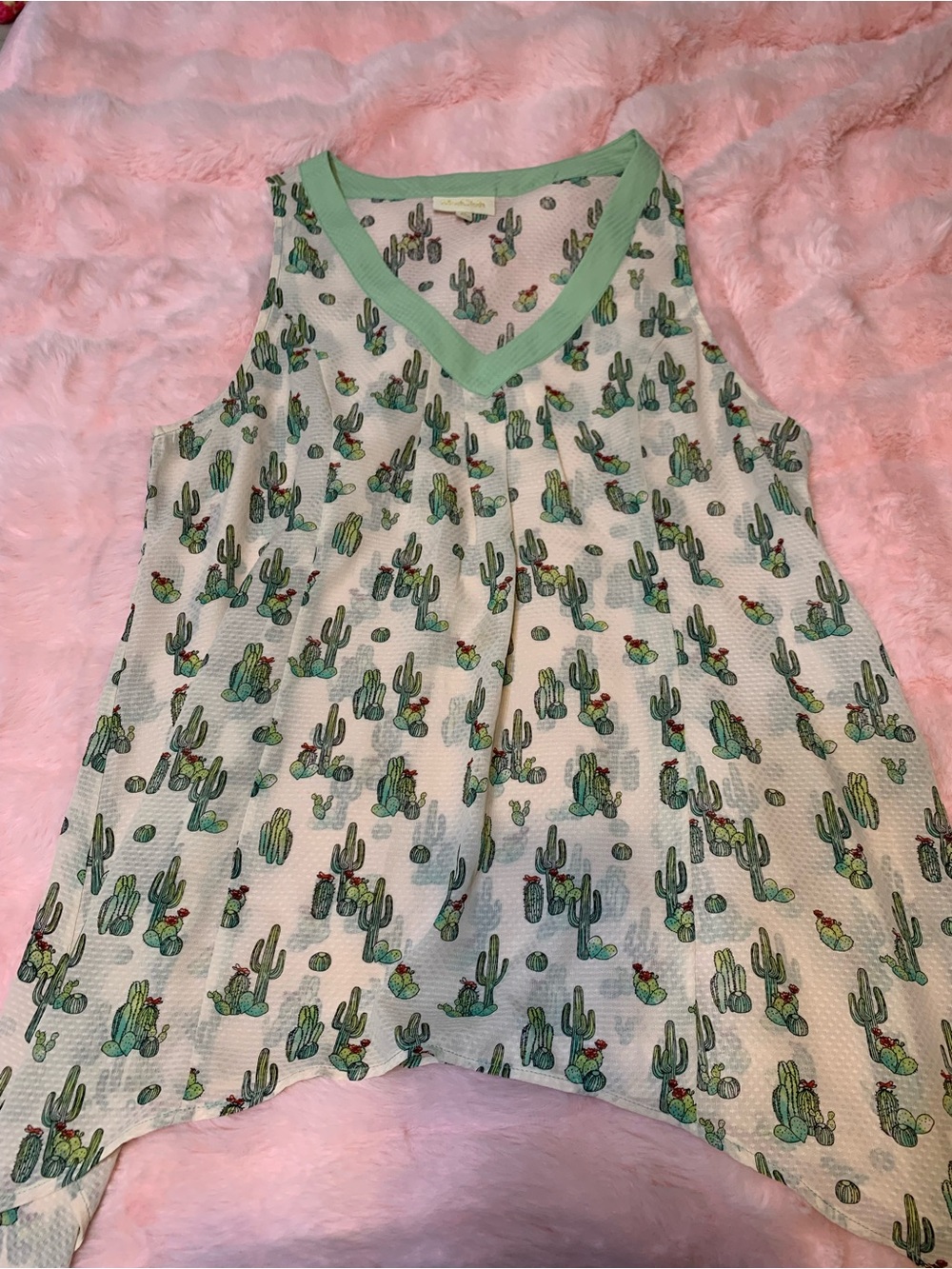 Modcloth Mint-Trim Cactus Print Tank Top
